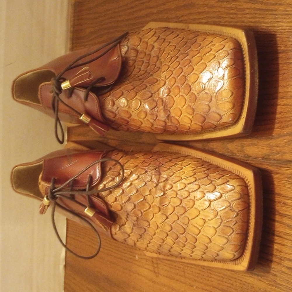 Mens Brown Italian Leather Oxford Dress‎ Shoes Lace Up By Olivier. Size 9